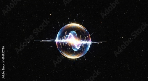Abstract Cosmic Sphere with Vibrant Wave Patterns