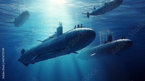 Wallpaper Mural Submarines in deep blue water. Sunlight beams through the ocean Torontodigital.ca