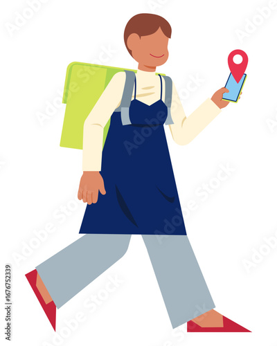 Female walking courier delivering order