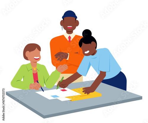 Colleagues involved in team work