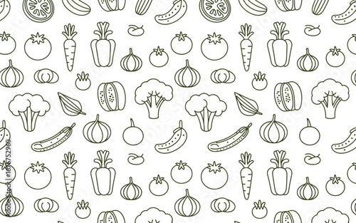 Hand drawn sketchy vegetables and fruits pattern on white background