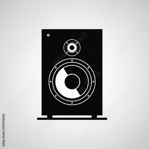 Modern black speaker icon with two drivers on a white background