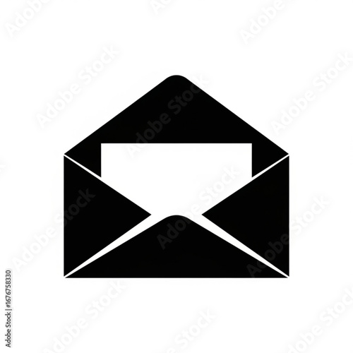 Black silhouette of an open envelope with a blank white paper inside