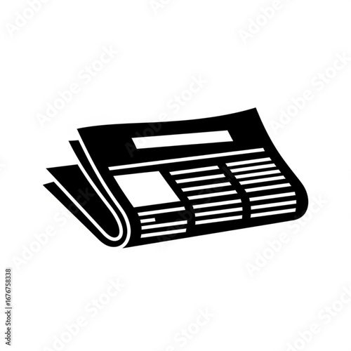 Black and white icon of a folded newspaper with text and images