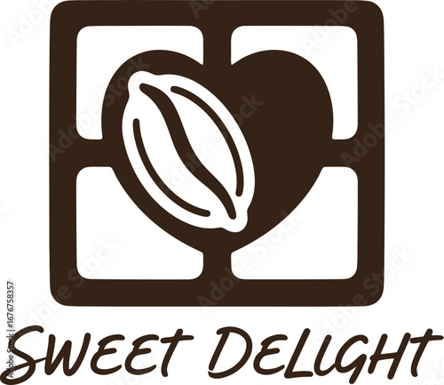 Sweet Delight logo with a chocolate bar and heart, perfect for a confectionery, candy shop, or dessert brand