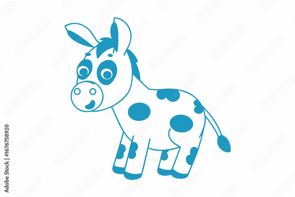 Naklejka premium Cartoon Donkey with Blue Spots on White Background