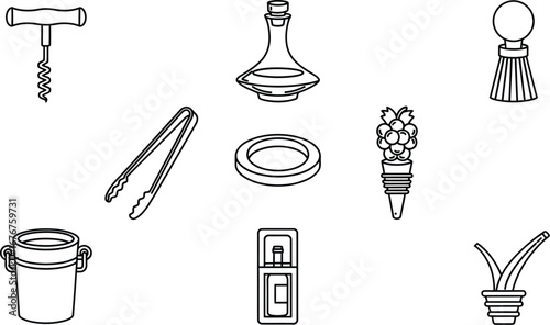 Collection of elegant wine accessories arranged on a clean white background