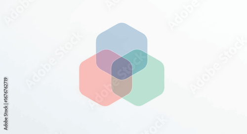 Overlapping translucent hexagons in pastel colors on a white background creating a modern design