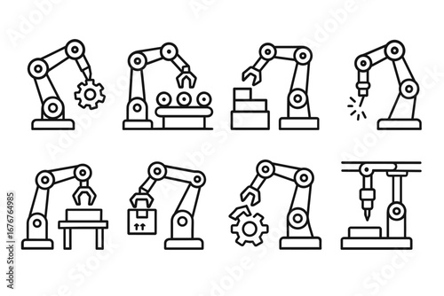 Industrial robot icons: automated machinery in production line design