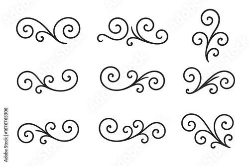 Elegant black swirl dividers set for decorative design elements