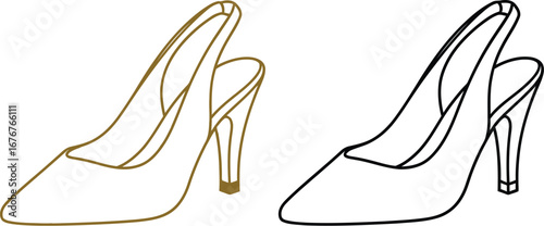 Elegant slingback high heels, one in classic outline, the other in chic gold