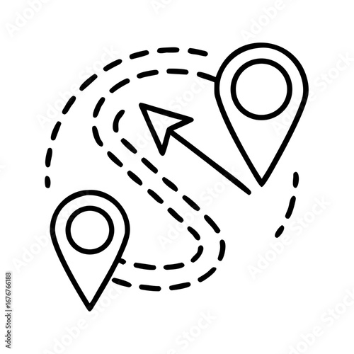 Route map with two location pins dotted line vector