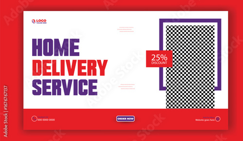 Modern home delivery service with discount offer and delivery personnel