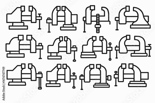 Collection of industrial vice designs with minimalist line art style
