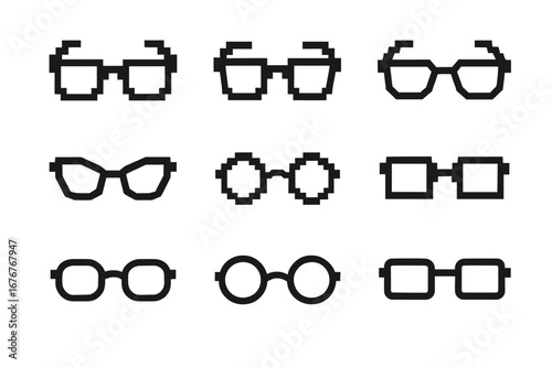 Pixel art glasses set: nine unique retro designer frames