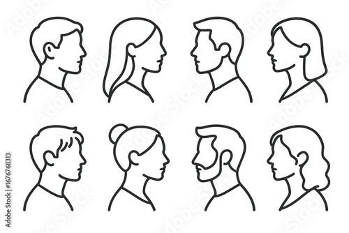 Outline profiles of diverse male and female faces in side view