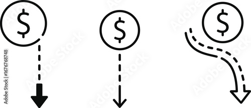 Falling dollar coins illustrate financial decline and economic downturn.