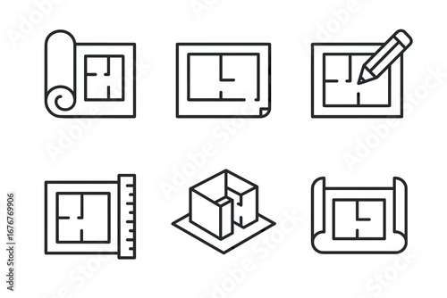 Collection of blueprint icons for architectural and design projects