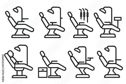 Dental chair line art icons: ergonomic design and functionality in dentistry