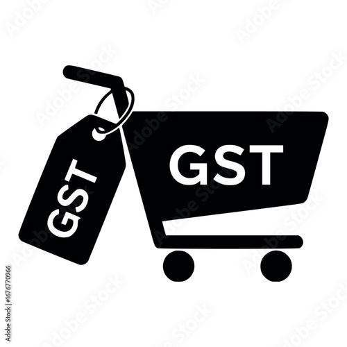 Vector illustration of a shopping cart with GST tag, representing goods and services tax