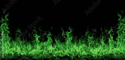 Vivid green flames against a black background