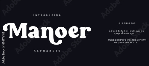 Manoer Classic typography in modern or old art deco style, serif letters for modern or retro poster font