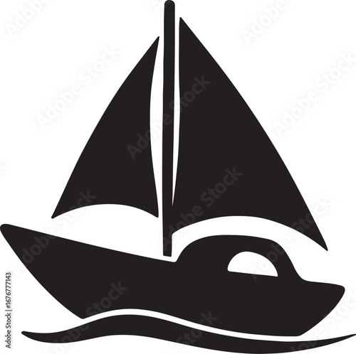 Simple silhouette of a sailboat on wavy water
