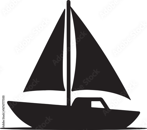 Simple black silhouette of a sailboat on white background