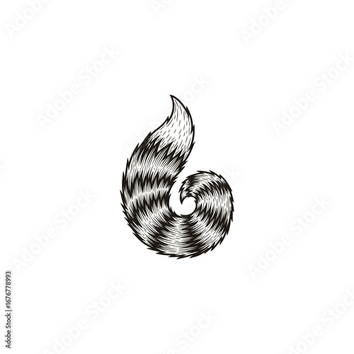 Fox tail black and white sketch icon logo flat vector design