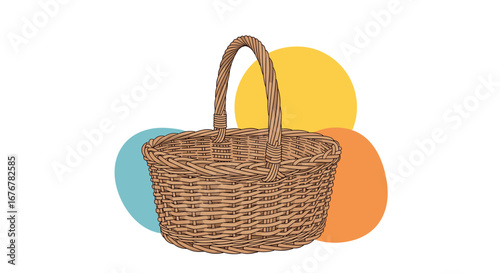 Decorative woven basket with colorful circles for festive celebrations and events