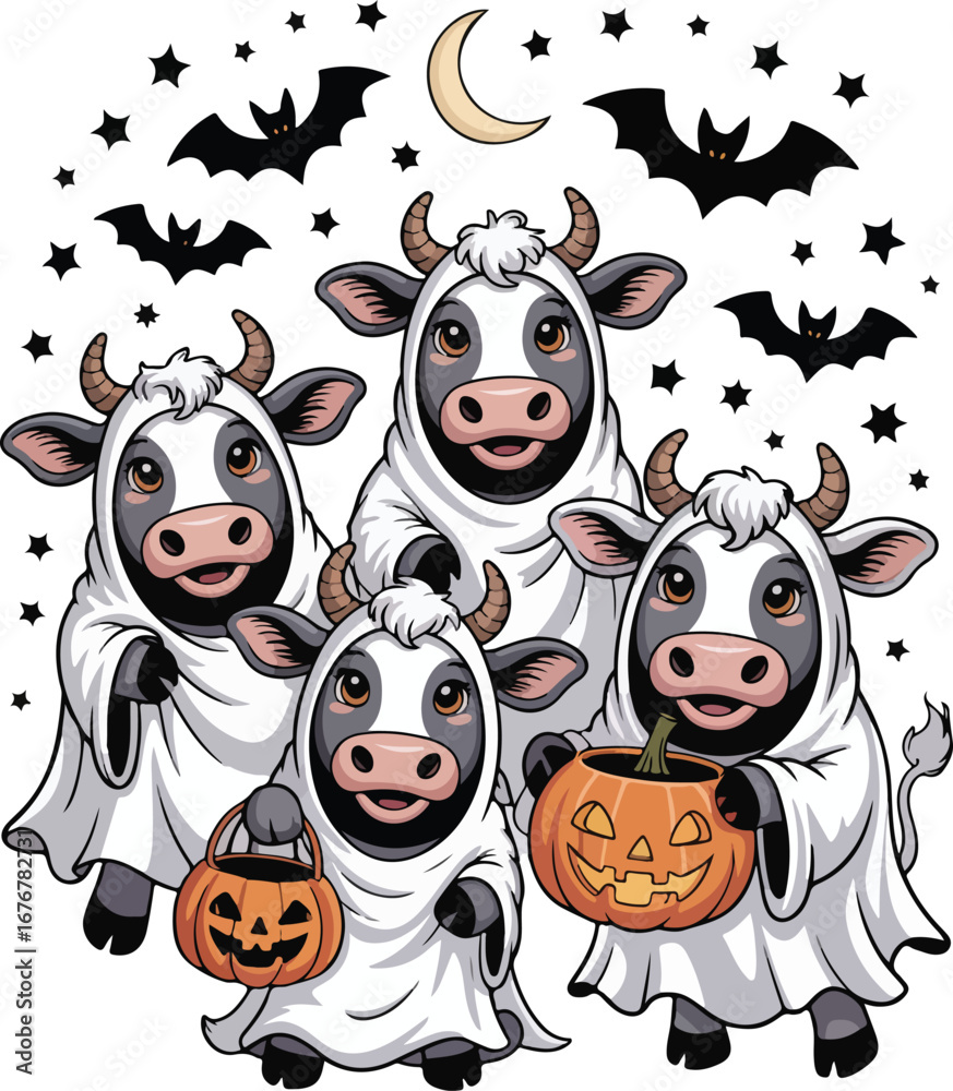 Fototapeta premium Halloween Cows EPS, Ghost Cows EPS, Funny Cow EPS, Funny Halloween EPS, Fall EPS, Cow Lover EPS, Spooky Cows EPS