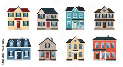 Collection of diverse residential houses and dwelling exteriors showcasing architectural styles