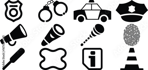 Collection of police and law enforcement icons and symbols