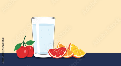 Refreshing water with citrus fruits and cherries for healthy hydration