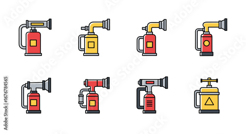 Collection of eight unique torch tool illustrations for various applications and craftsmanship projects
