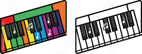 "Colorful Cartoon Keyboard with Musical Notes Illustration"