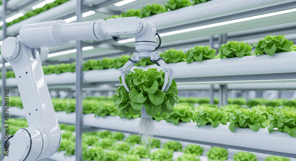 Fototapeta premium Robotic Arm in a Hydroponic Farm