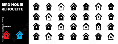 Bird House Silhouette Vector Icons – Garden, Nature, Wildlife Shelter Symbol