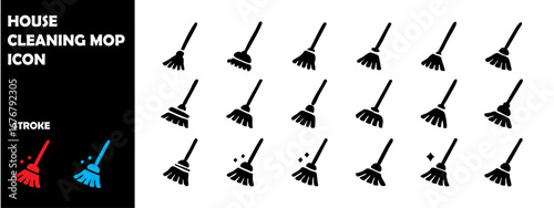 House Cleaning Mop Icon Vector – Household Chores, Floor Cleaning Equipment Symbol