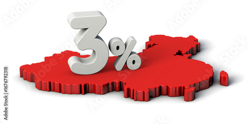 3% 3d text on China map. 3d illustration.