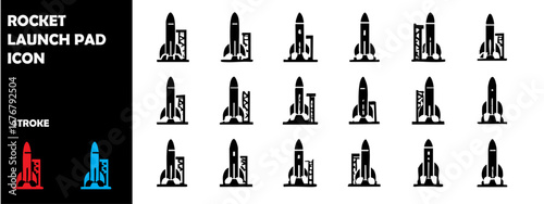 Rocket Launch Pad Silhouette Vector Icons – Space Mission, Astronomy, Exploration Graphics
