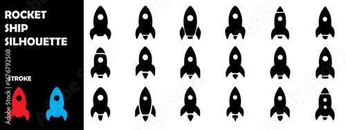 Rocket Ship Silhouette Vector Icons – Space Exploration, Future Technology, Astronomy Graphics