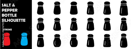 Salt and Pepper Bottle Silhouette Vector Icons – Kitchen Seasoning, Spice Shaker, Culinary Graphics