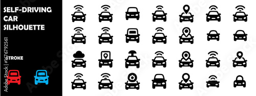 Self-Driving Car Silhouette Vector Icons – Autonomous Vehicle, Smart Mobility, Future Transport Graphics