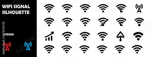 WiFi Signal Silhouette Icon Vector Set – Wireless Internet, Connectivity, Network Symbol