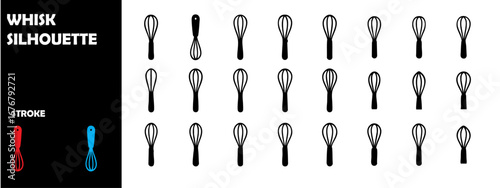 Whisk Silhouette Icon Vector Set – Kitchen Utensil, Cooking, Baking, Culinary Tool Symbol