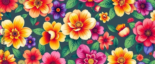 Vibrant floral seamless pattern, perfect for textile & packaging, flower, repeat