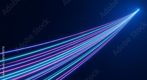 Abstract blue and pink light trails streaking upward against a dark background
