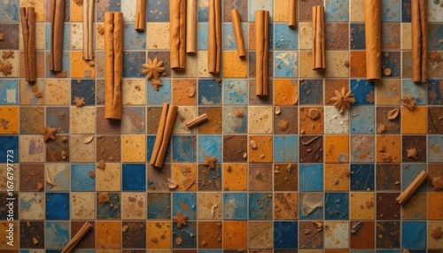  Pattern Cinnamon Falling, Tile Mosaic Background, Graphic