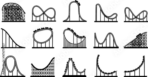 Rollercoaster silhouette vector. Rollercoaster Black flat icon illustration	